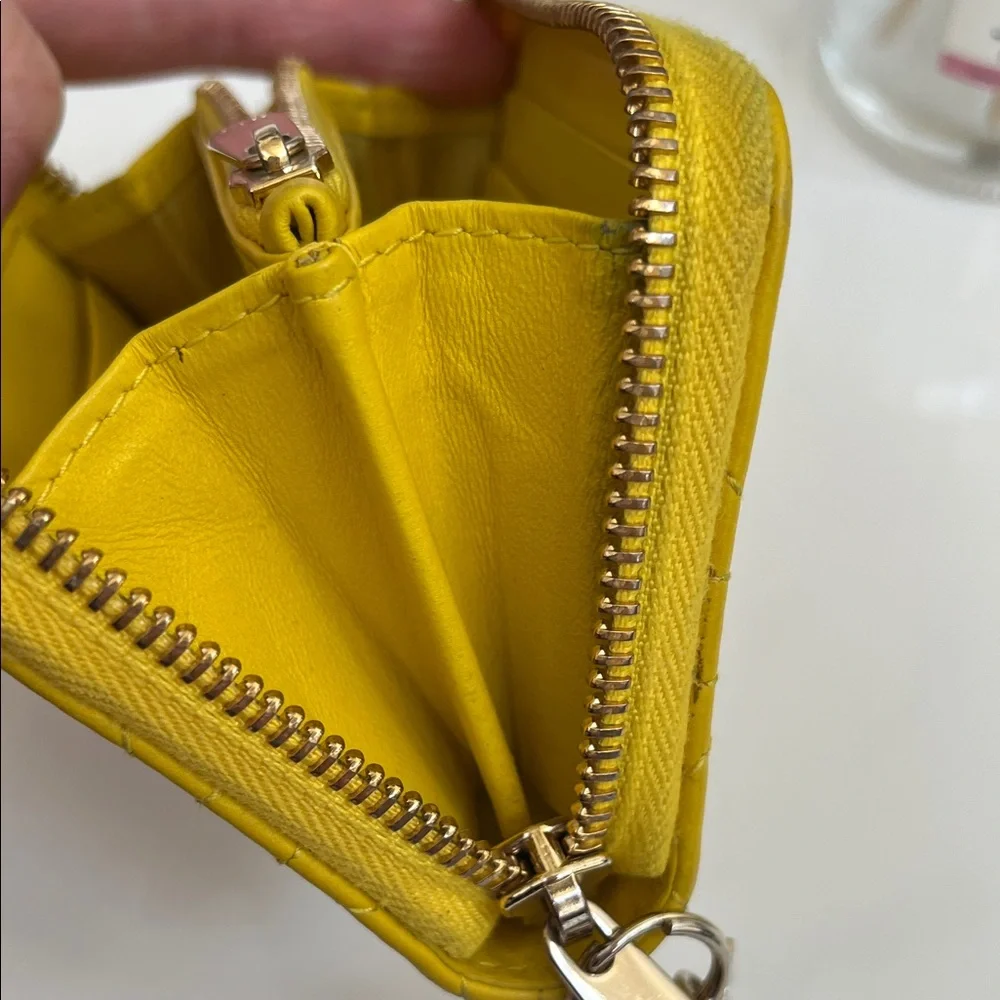 Authentic Dior Cannage Quilted Credit Card Zipper Leather Wallet with Charms